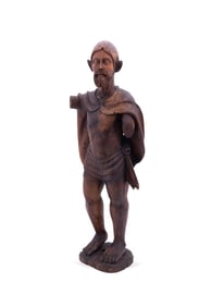 LARGE CARVED WOODEN FIGURE OF A MALE SAINT
