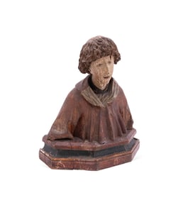 CONTINENTAL CARVED POLYCHOME BUST OF A SAINT