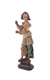 19TH C. CONTINENTAL CARVED POLYCHROME ANGEL