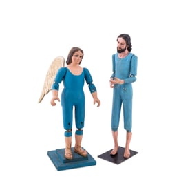 SET OF TWO ARTICULATED BLUE PAINTED SANTOS FIGURES