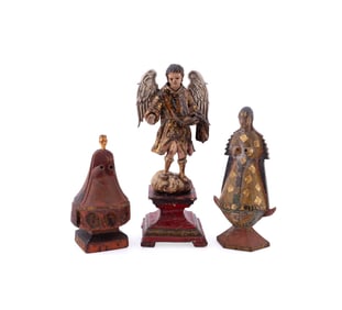 GROUP OF THREE DISTRESSED SANTOS FIGURES