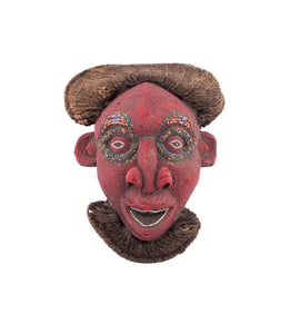 BAMILEKE STYLE RED & MULTI-COLOR BEADED MASK