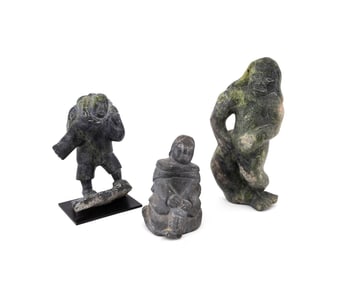 THREE FIGURAL INUIT STONE CARVINGS