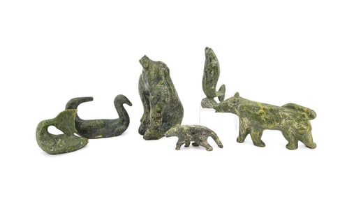SIX INUIT SERPENTINE CARVINGS OF ANIMALS