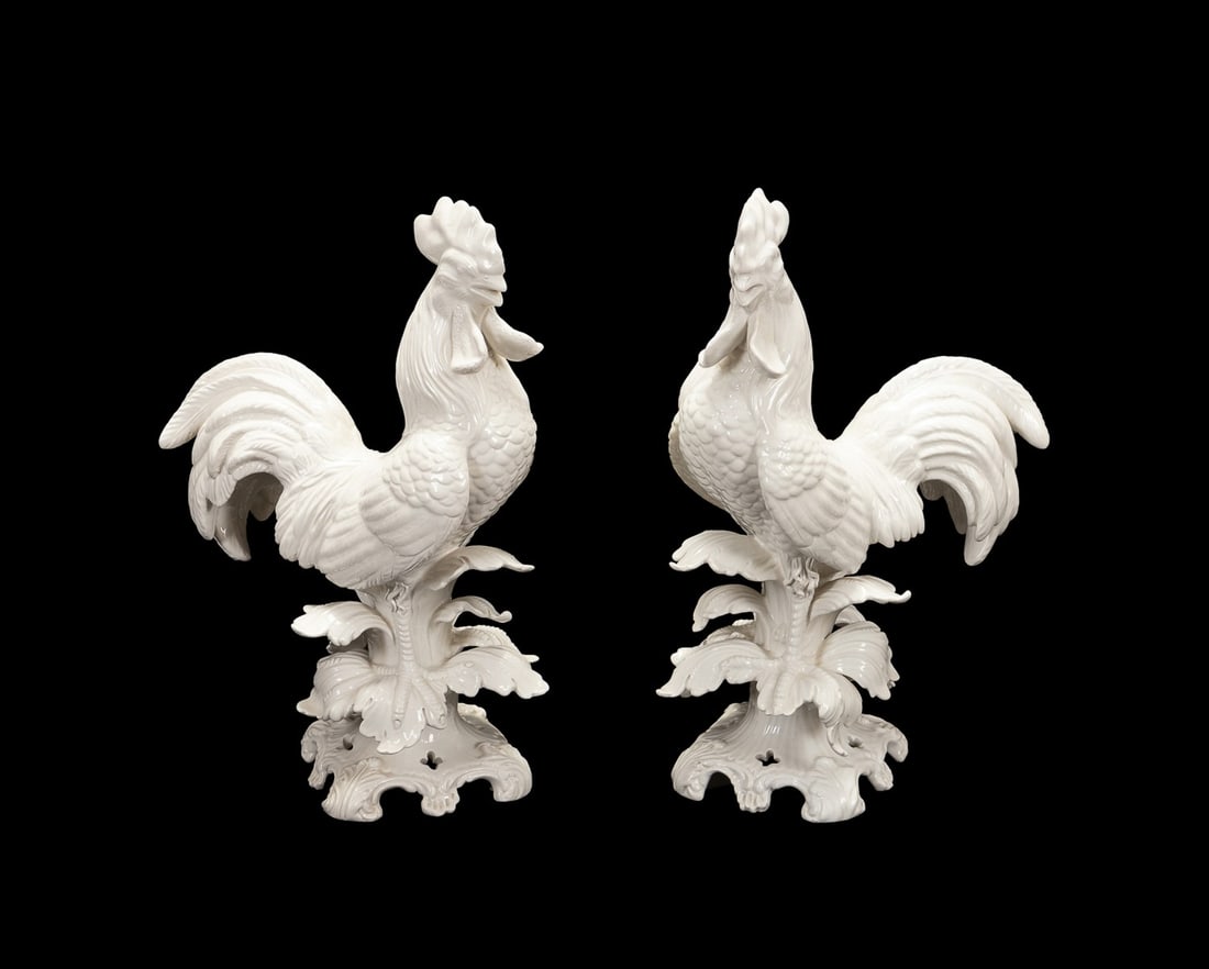 PAIR OF ITALIAN BLANC DE CHINE ROOSTERS (1 of 7)