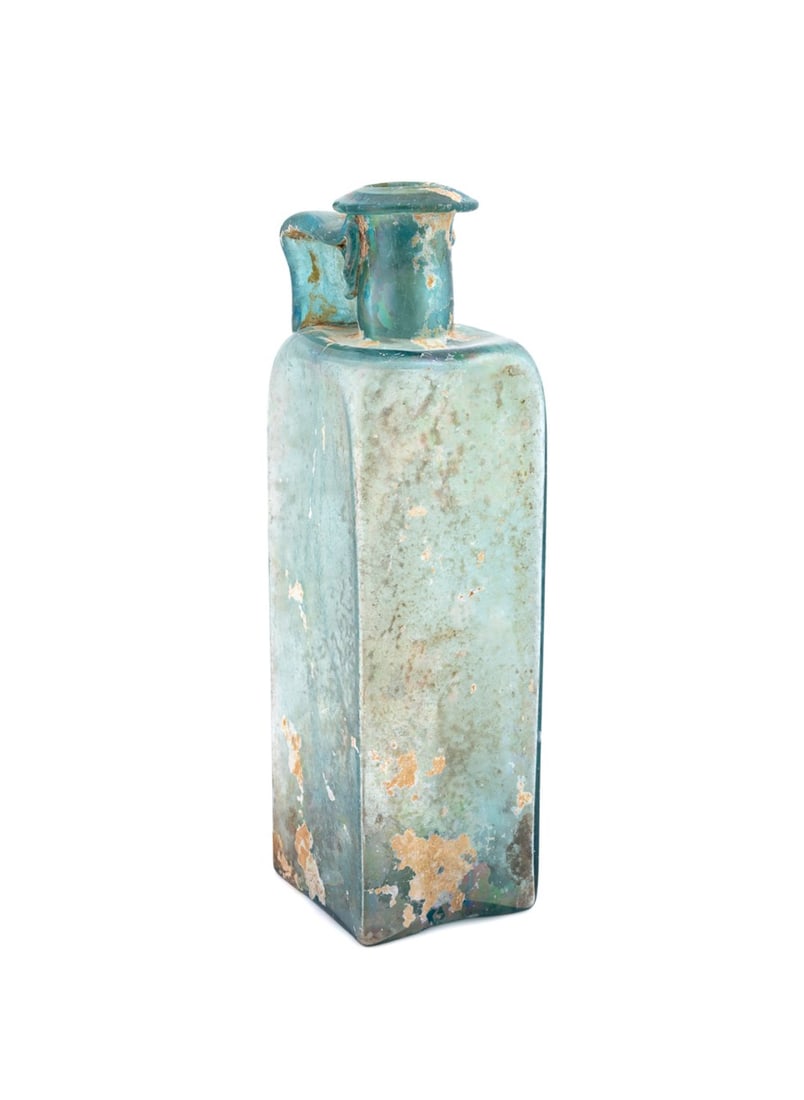 ANCIENT ROMAN RECTANGULAR UTILITARIAN GLASS BOTTLE (1 of 7)