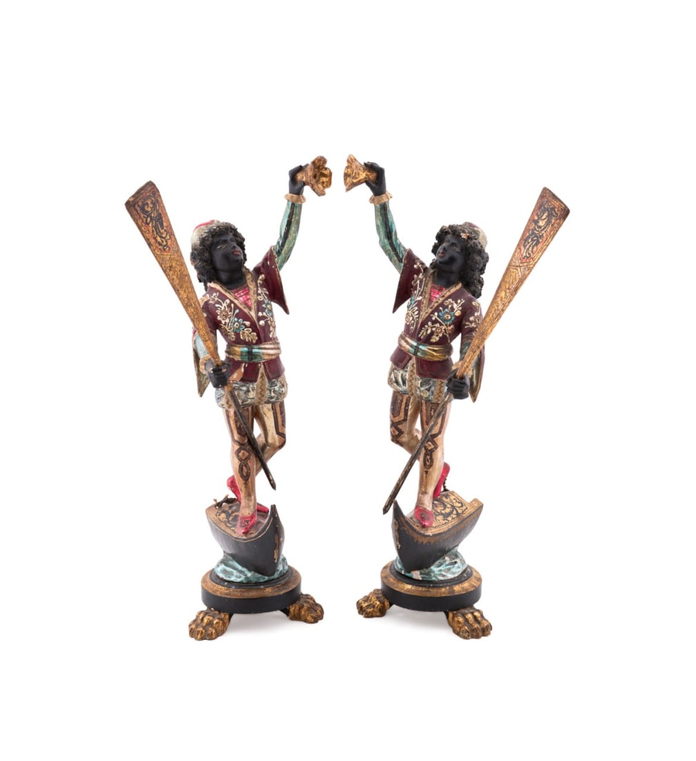 PAIR OF ANTIQUE VENETIAN BLACKAMOOR LAMPS (1 of 8)