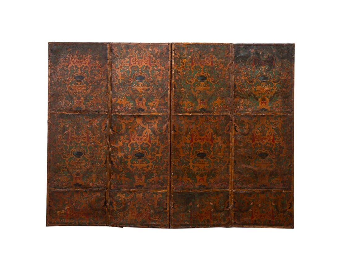 19TH C. BAROQUE STYLE 4-PANEL FLOOR SCREEN (1 of 7)