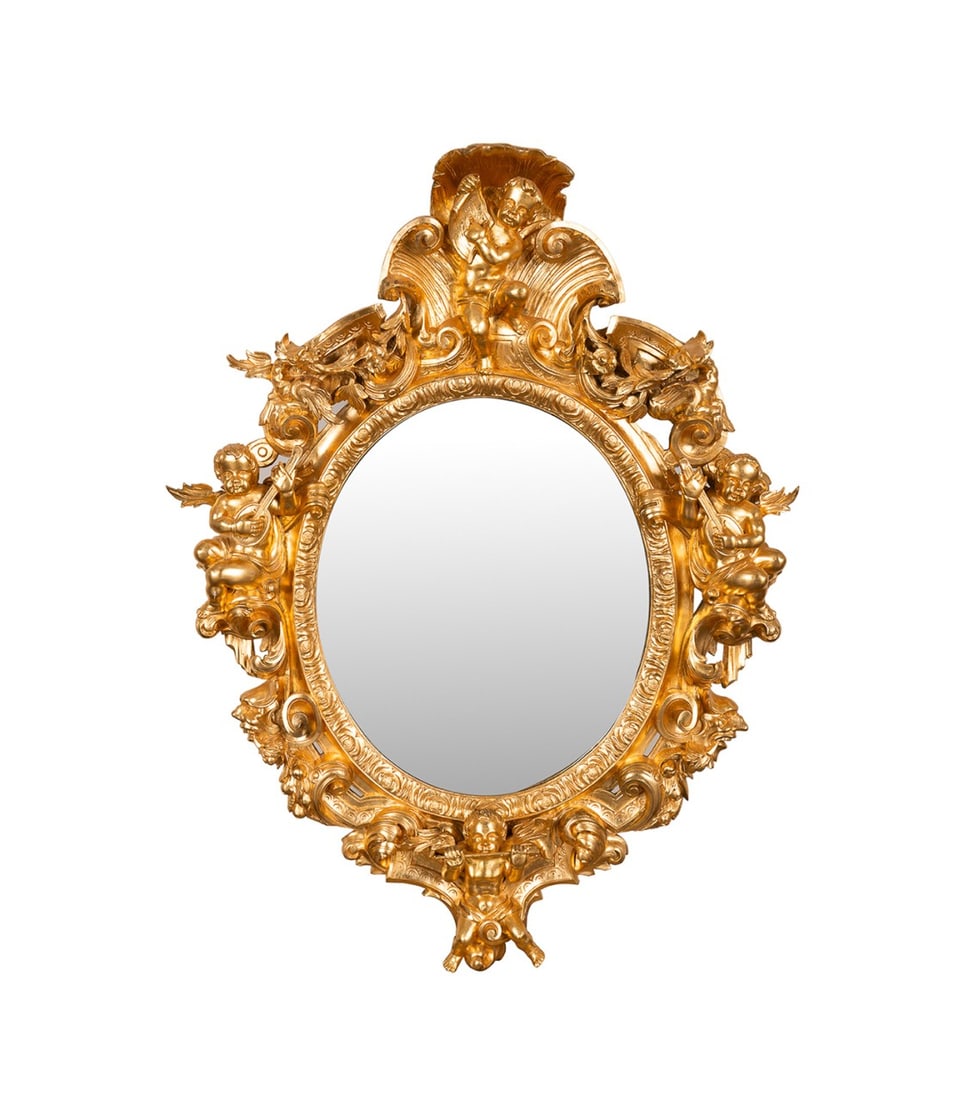 MONUMENTAL MUSICAL PUTTI GILTWOOD MIRROR (1 of 4)