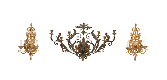 GROUP OF THREE ITALIAN SCONCES, CANDLE & ELECTRIC