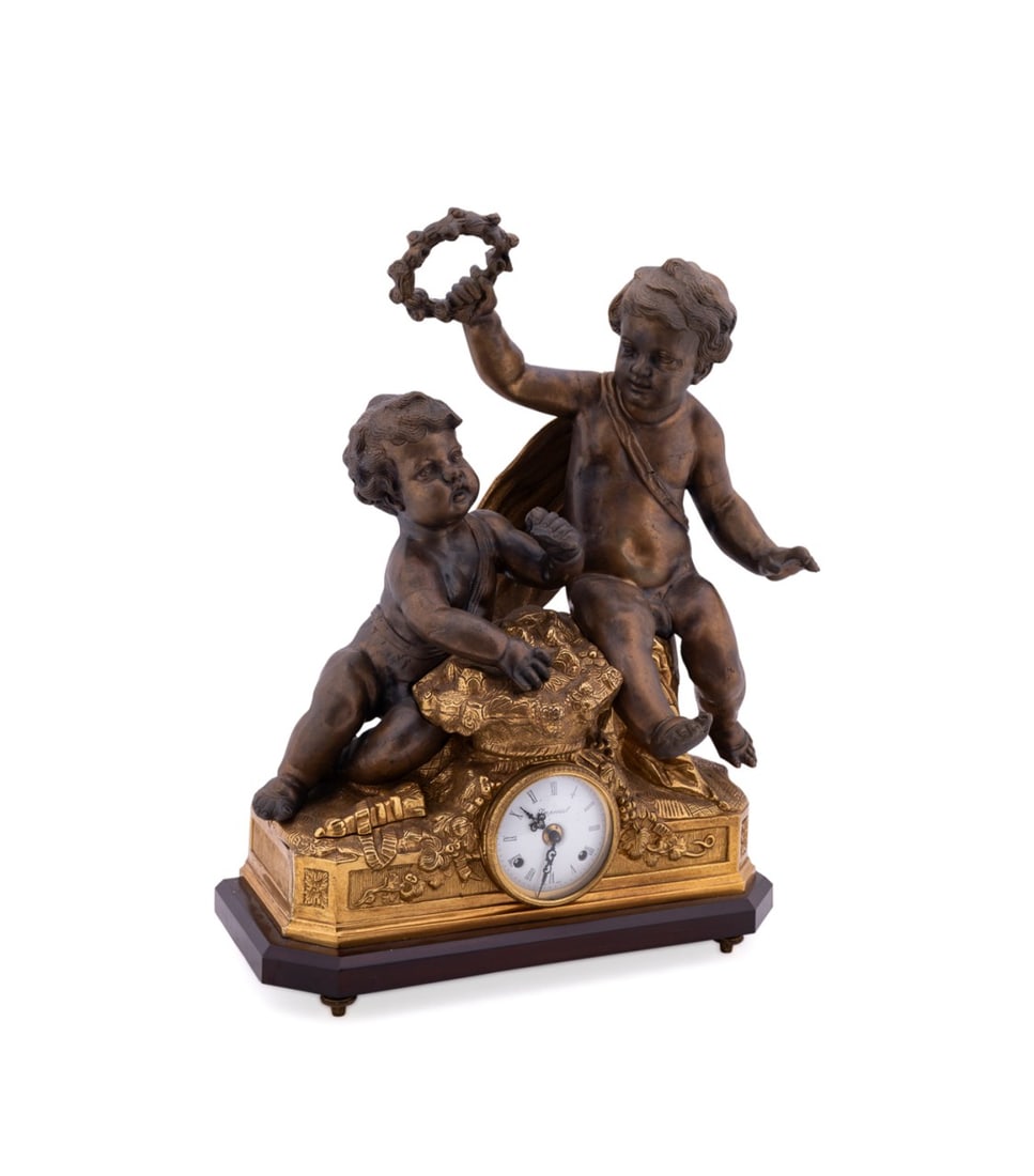 BRONZE AND GILT IMPERIAL MANTLE CLOCK WITH CHERUBS (1 of 12)