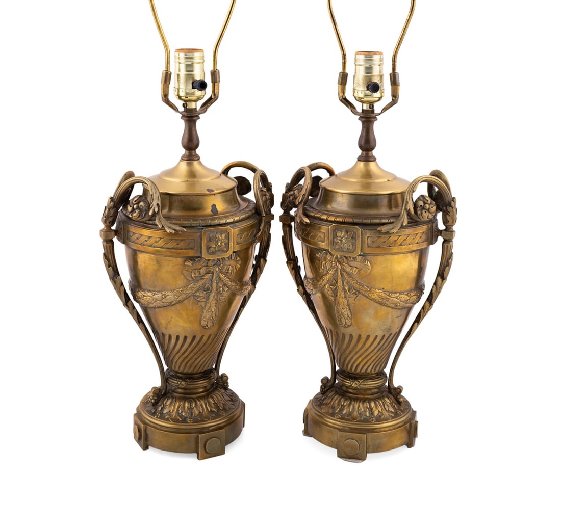 PAIR OF NEOCLASSICAL BRONZE URN TABLE LAMPS (1 of 5)