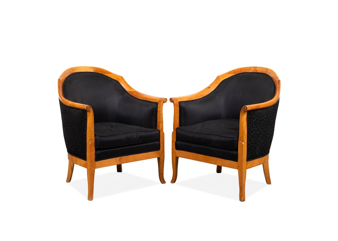 PAIR OF BIEDERMEIER STYLE SATIN BIRCH TUB CHAIRS (1 of 6)