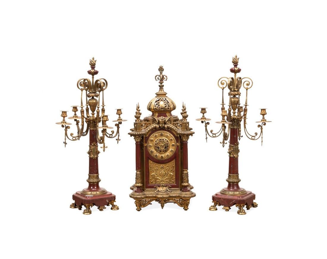 LARGE 19TH C. NAPOLEON III MARBLE CLOCK GARNITURE (1 of 7)