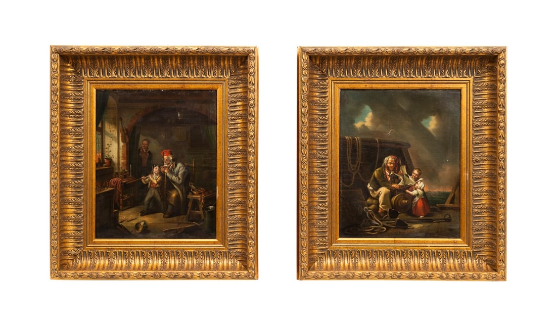 CONT. SCHOOL, TWO GENRE SCENE OIL PAINTINGS (1 of 7)