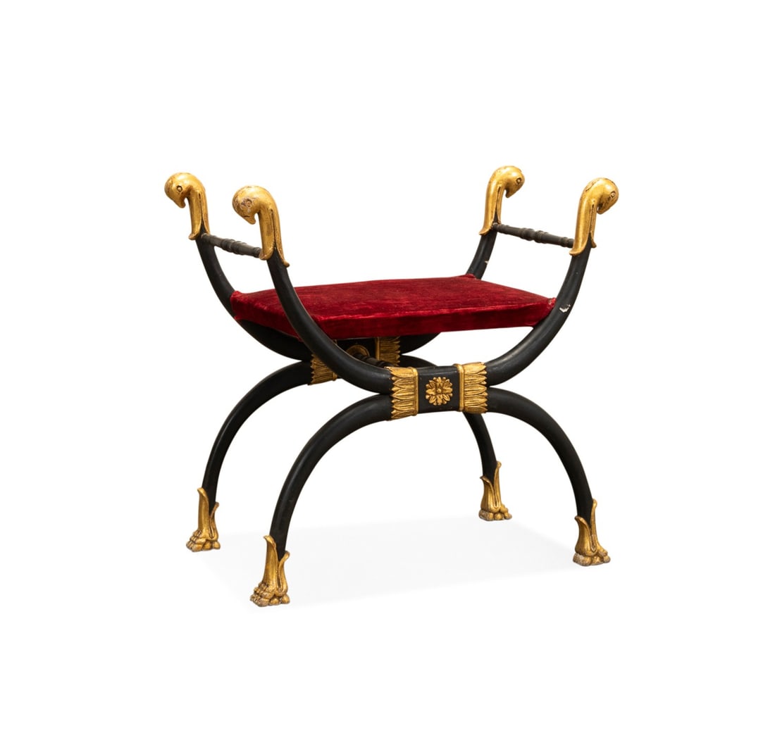 19TH C. EMPIRE GILT EBONIZED CURULE BENCH (1 of 6)