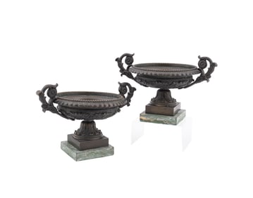 PAIR OF GRAND TOUR BRONZE TAZZAS, 19TH C.
