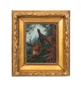 GEORGES ROTIG, MALE & FEMALE RED GROUSE, 1912 OIL