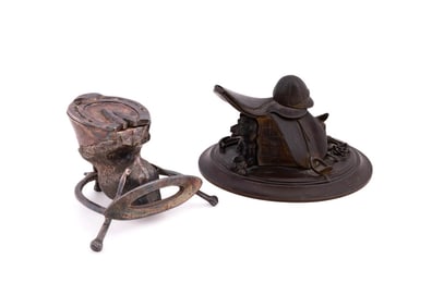 TWO EQUESTRIAN MOTIF INK WELLS, 19TH/20TH C.