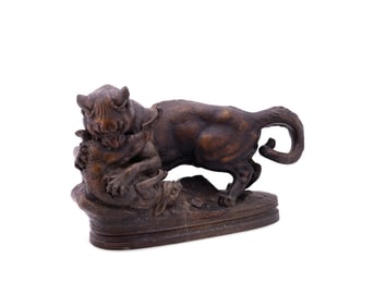 JAGUAR AND HARE, CAST IRON SCULPTURE, MANNER BARYE