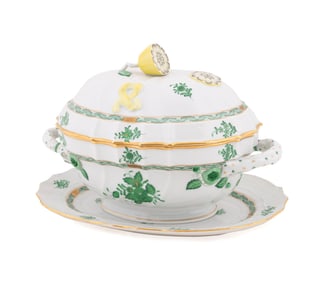 HEREND, 'CHINESE BOUQUET' GREEN TUREEN & PLATTER
