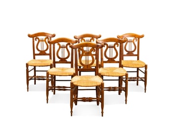 SET OF SIX FRENCH PROVINCIAL LYRE BACK CHAIRS