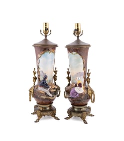 PAIR OF EDOUARD GILLE URNS MOUNTED AS LAMPS