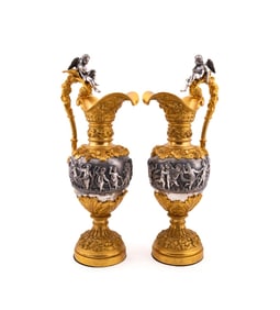 PAIR OF ORMOLU & SILVERED EWERS, AFTER CLODION