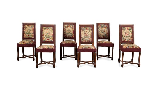 SIX LOUIS XIII STYLE NEEDLEPOINT DINING CHAIRS