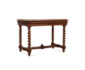 LOUIS XIII STYLE MARBLE TOP WALNUT SIDE TABLE