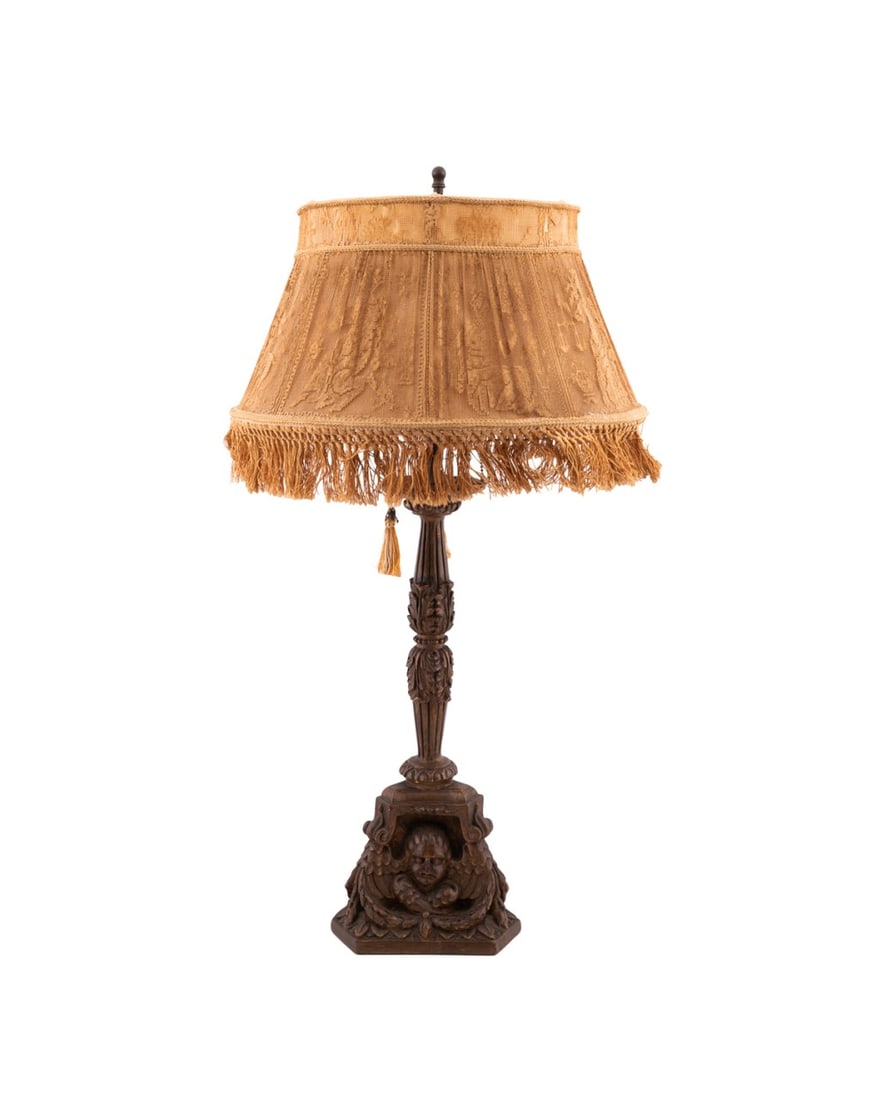 BAROQUE STYLE LAMP WITH PERIOD SHADE, 1920S/30S (1 of 6)
