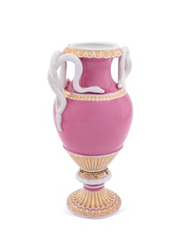 MEISSEN PINK SERPENT HANDLE VASE, MODEL NO. E153