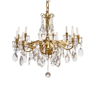 PAIR OF 12-LIGHT GILT BRONZE CRYSTAL CHANDELIERS