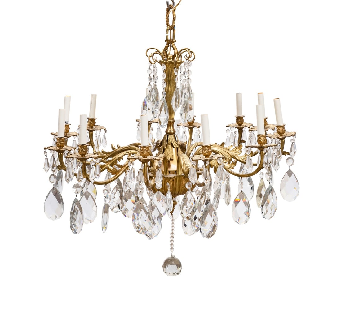 PAIR OF 12-LIGHT GILT BRONZE CRYSTAL CHANDELIERS (1 of 9)