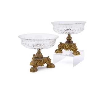 PAIR OF ROCOCO STYLE CRYSTAL & BRONZE TAZZAS