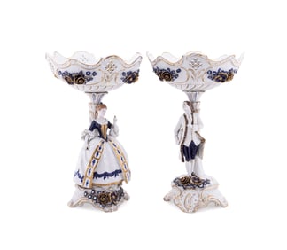 PAIR OF DRESDEN STYLE FIGURAL COMPOTES