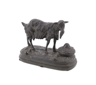 PROSPER LECOURTIER, PATINATED GOAT INKWELL