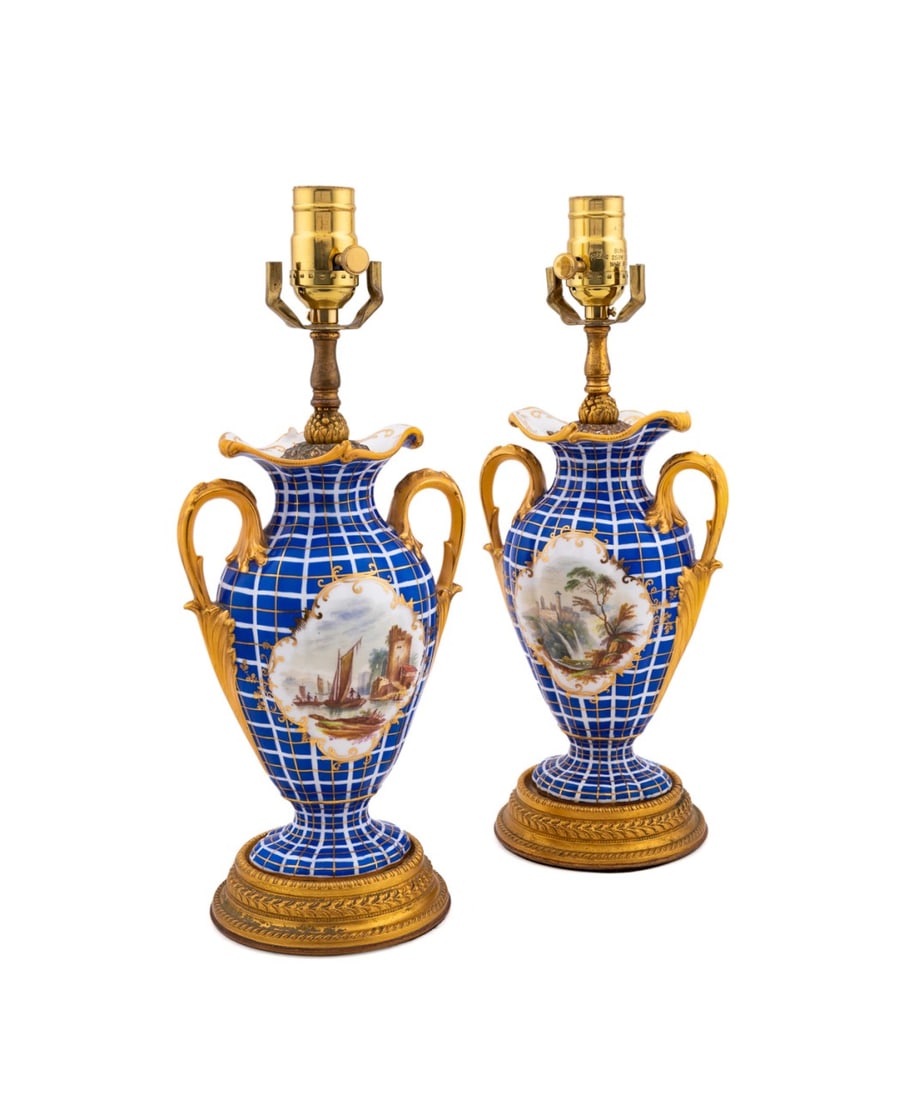 LOUIS XV STYLE LANDSCAPE SCENE PORCELAIN LAMPS (1 of 7)