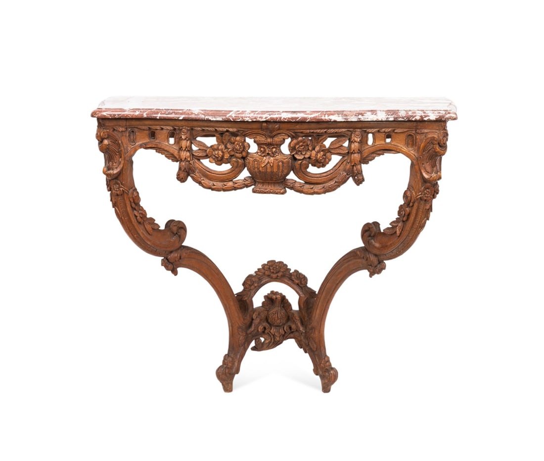 19TH CENT. LOUIS XV STYLE MARBLE TOP CONSOLE (1 of 5)