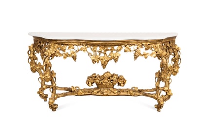 19TH C. LOUIS XV STYLE GILTWOOD MARBLE TOP CONSOLE