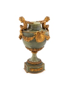 19TH C. LOUIS XVI REVIVAL BRONZE MOUNTED ONYX URN