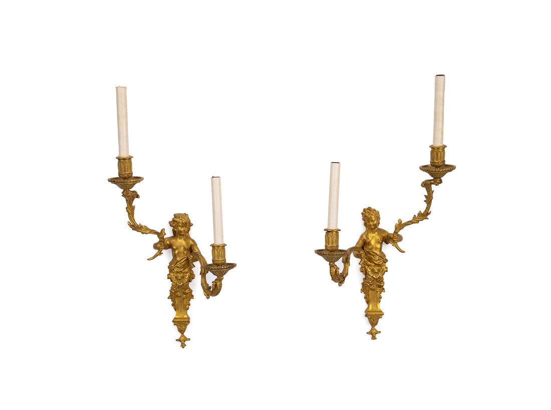 PAIR OF TRANSITIONAL LOUIS XV / LOUIS XVI SCONCES (1 of 7)