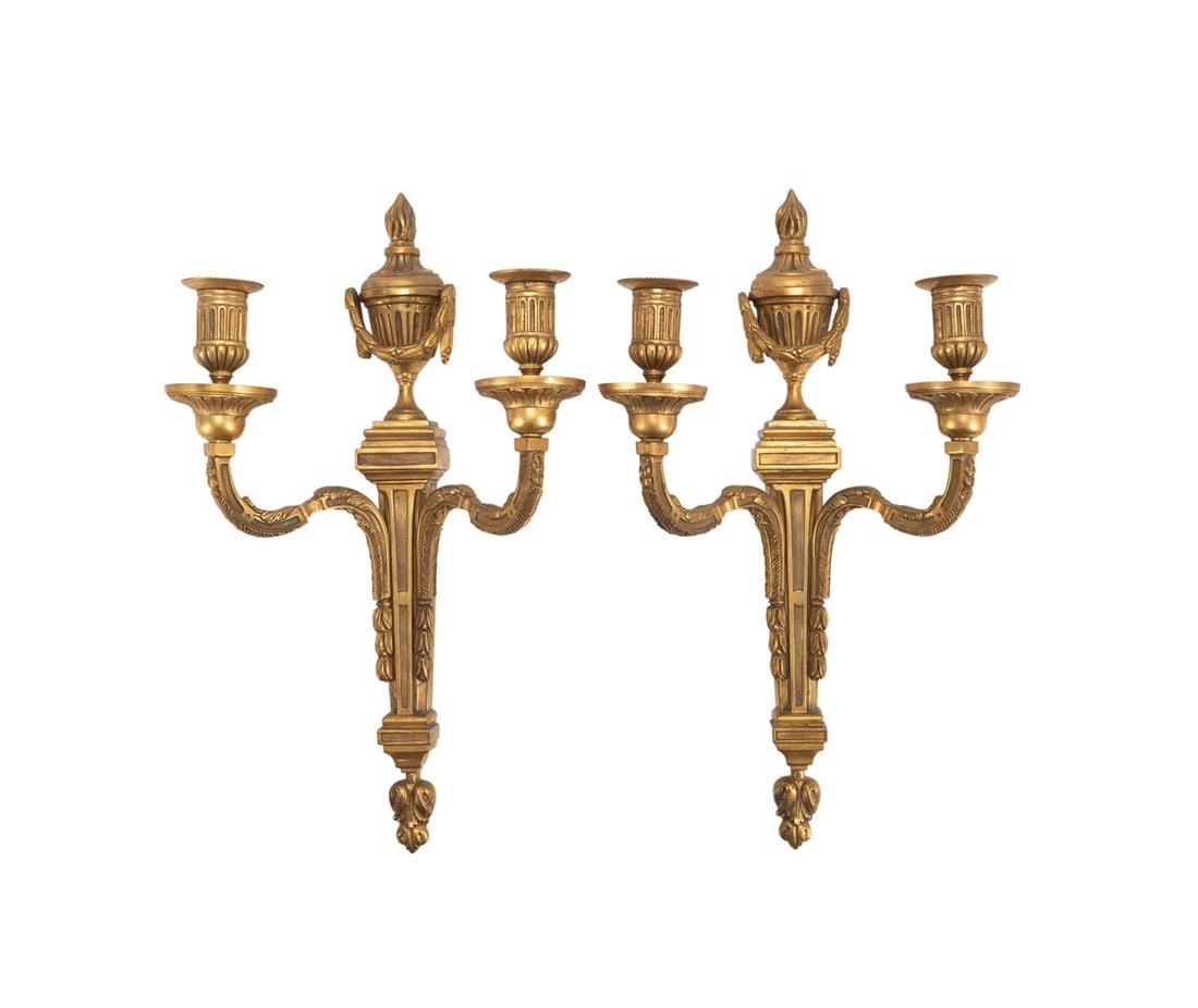 PAIR OF LOUIS XVI STYLE 2-LIGHT BRONZE SCONCES (1 of 3)