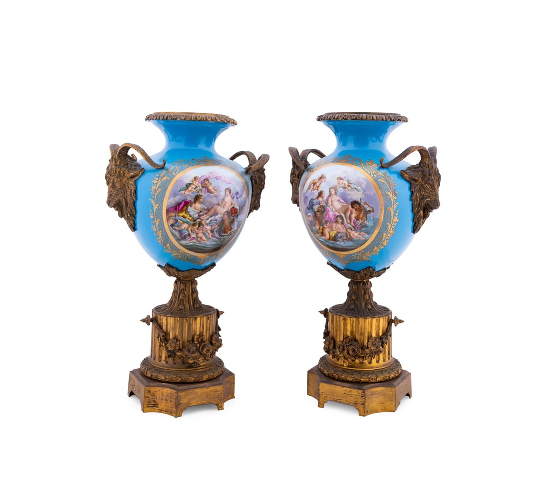 PAIR OF LOUIS XVI REVIVAL SEVRES STYLE URNS (1 of 9)