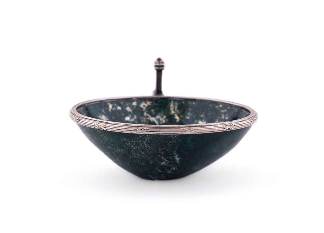E.20TH C. FABERGE SILVER & MOSS AGATE CHARKA CUP (1 of 10)