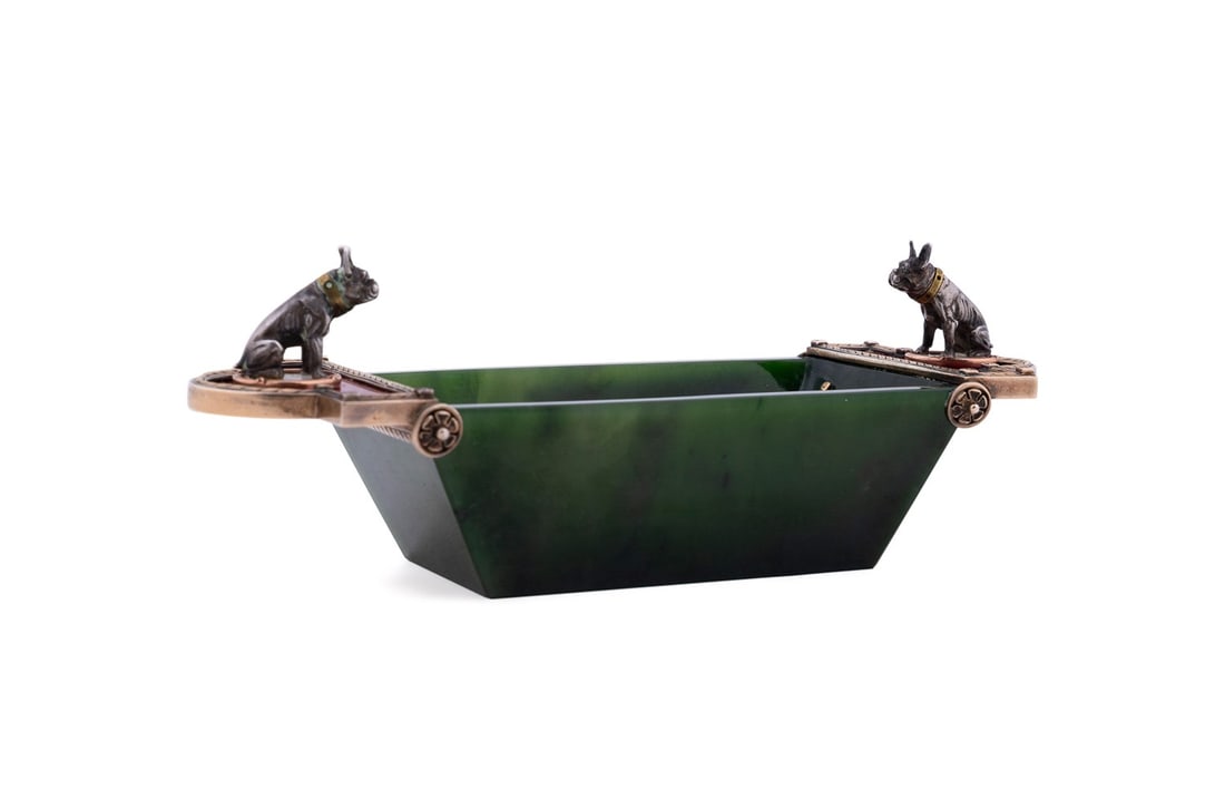 FABERGE MICHAEL PERCHIN GOLD MOUNTED NEPHRITE DISH (1 of 11)