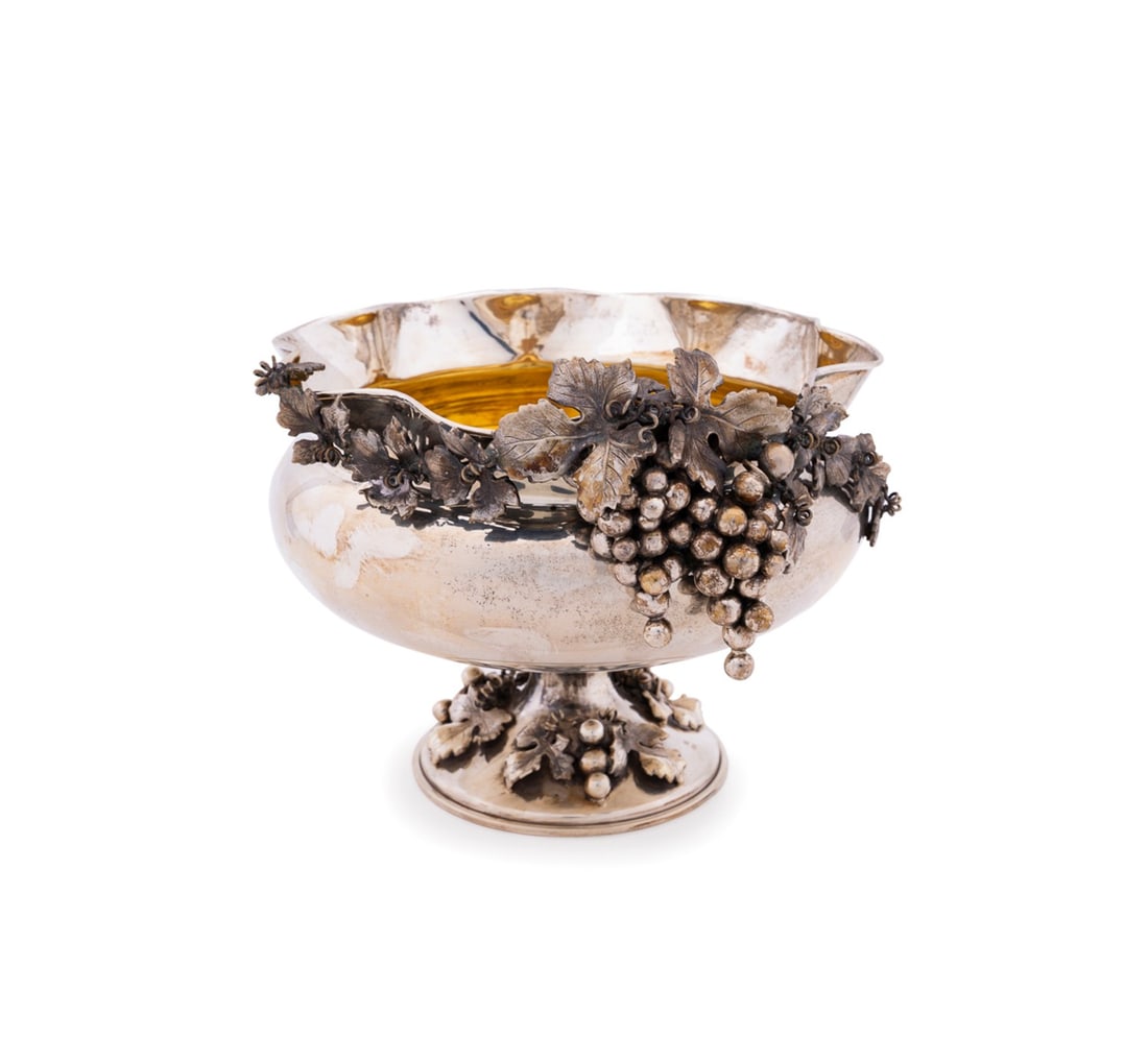 GERMAN SILVER GRAPE MOTIF CENTER BOWL (1 of 9)