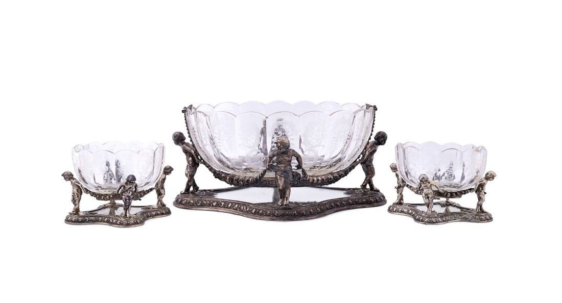 GERMAN SILVER ROCOCO REVIVAL 3-PIECE GARNITURE SET (1 of 10)