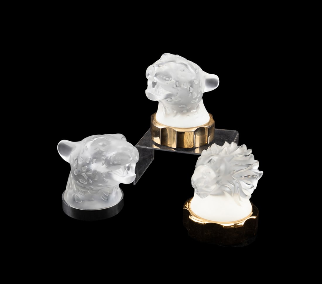 LALIQUE, THREE COLORLESS CRYSTAL ANIMAL HEADS (1 of 8)