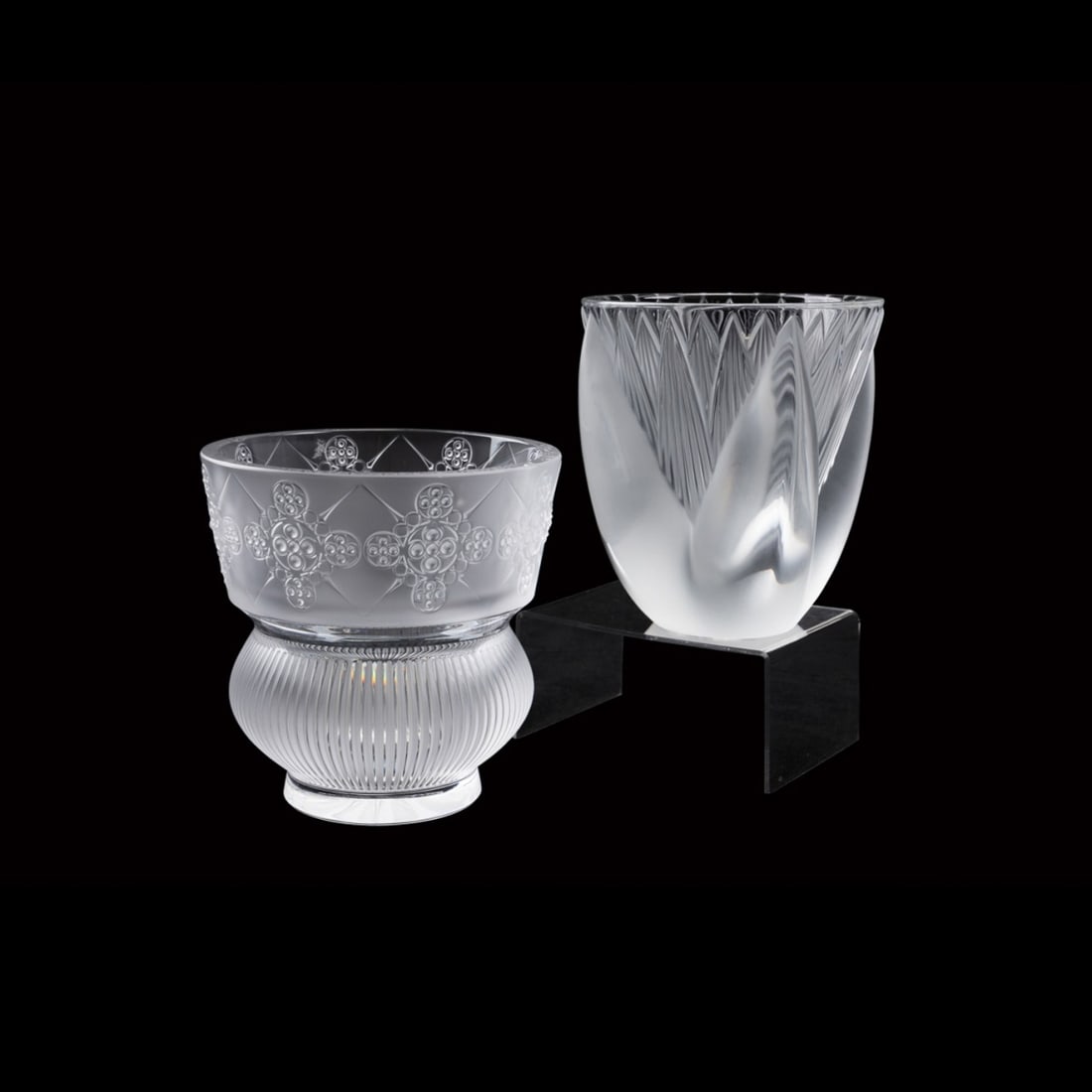 LALIQUE, TWO COLORLESS CRYSTAL VASES (1 of 8)